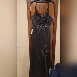 Le Gala Mon cheri Black peek-a-boo cut illusion cut outs beaded slit size 8 fix